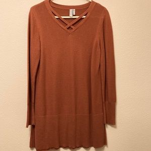Sahalie, Unique long-sleeved tunic sweater, light burnt umber, Women's size M